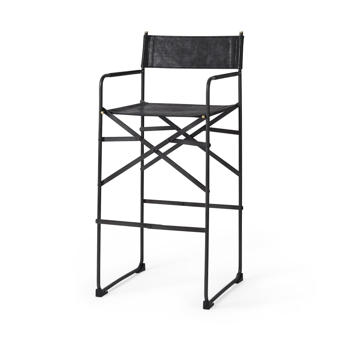 30" Black Leather And Metal Bar Height Bar Chair - Homeroots - Flyclothing LLC