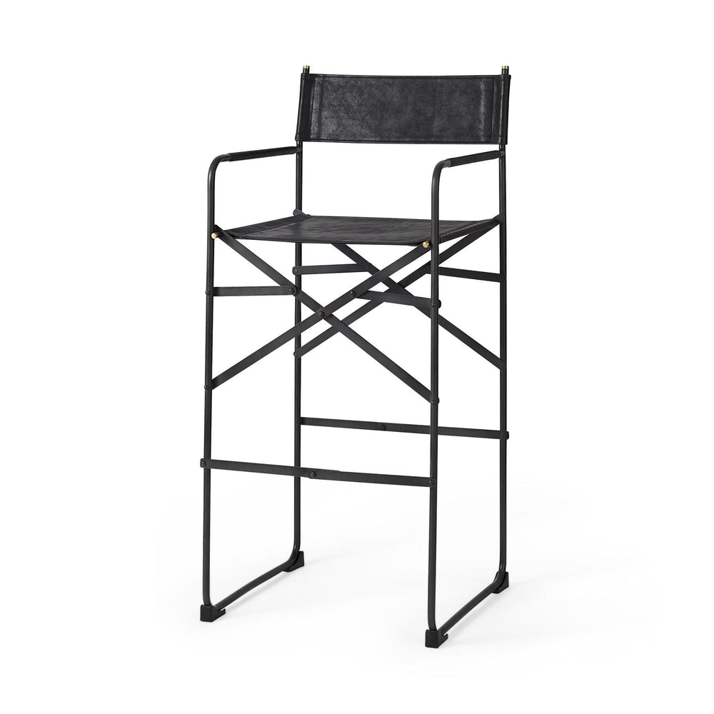 30" Black Leather And Metal Bar Height Bar Chair - Homeroots