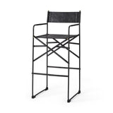 30" Black Leather And Metal Bar Height Bar Chair - Homeroots