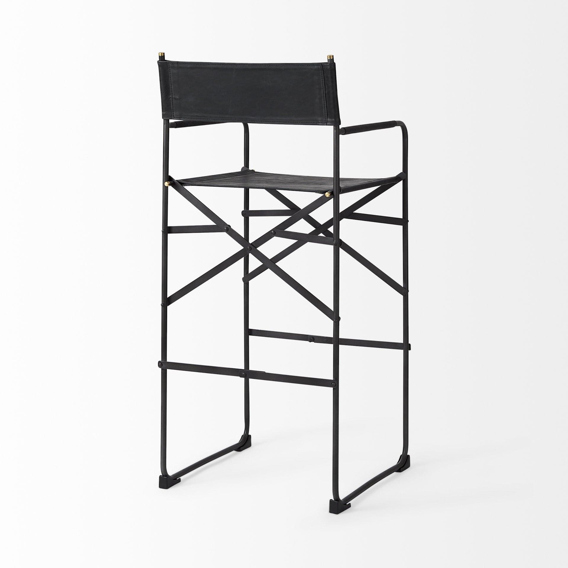30" Black Leather And Metal Bar Height Bar Chair - Homeroots - Flyclothing LLC