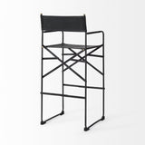 30" Black Leather And Metal Bar Height Bar Chair - Homeroots