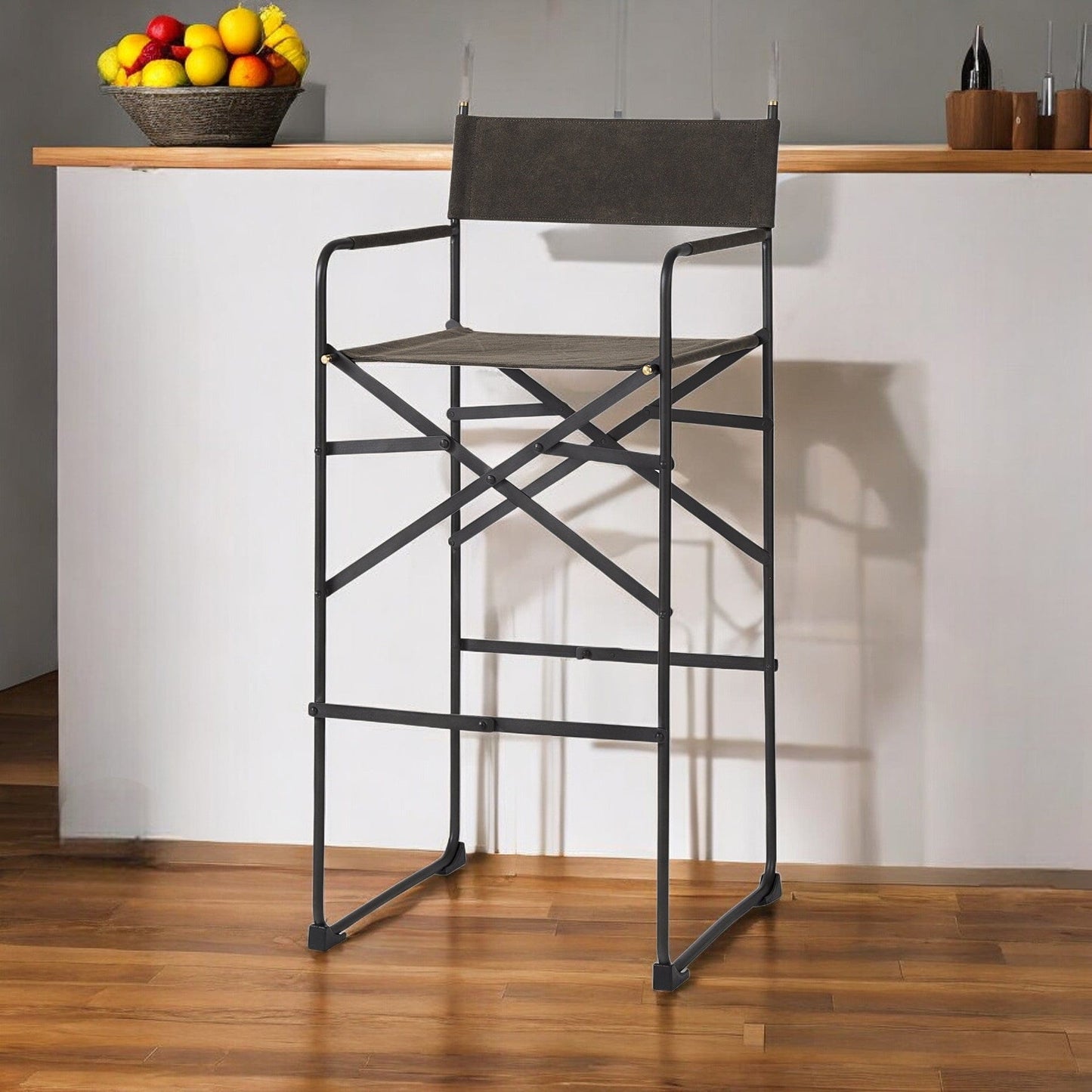 30" Brown And Black Leather And Metal Bar Chair - Homeroots - Flyclothing LLC