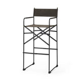 30" Brown And Black Leather And Metal Bar Chair - Homeroots