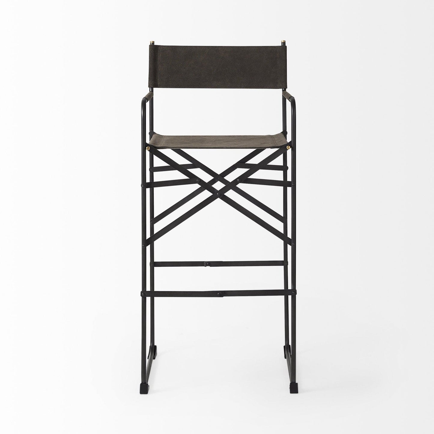 30" Brown And Black Leather And Metal Bar Chair - Homeroots - Flyclothing LLC
