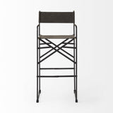 30" Brown And Black Leather And Metal Bar Chair - Homeroots