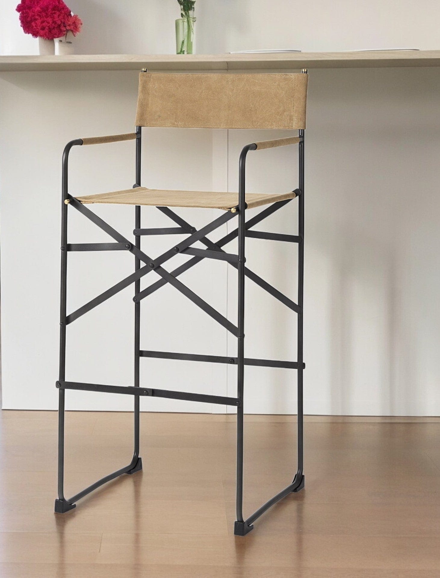 35" Brown And Black Leather And Iron Bar Chair - Homeroots - Flyclothing LLC