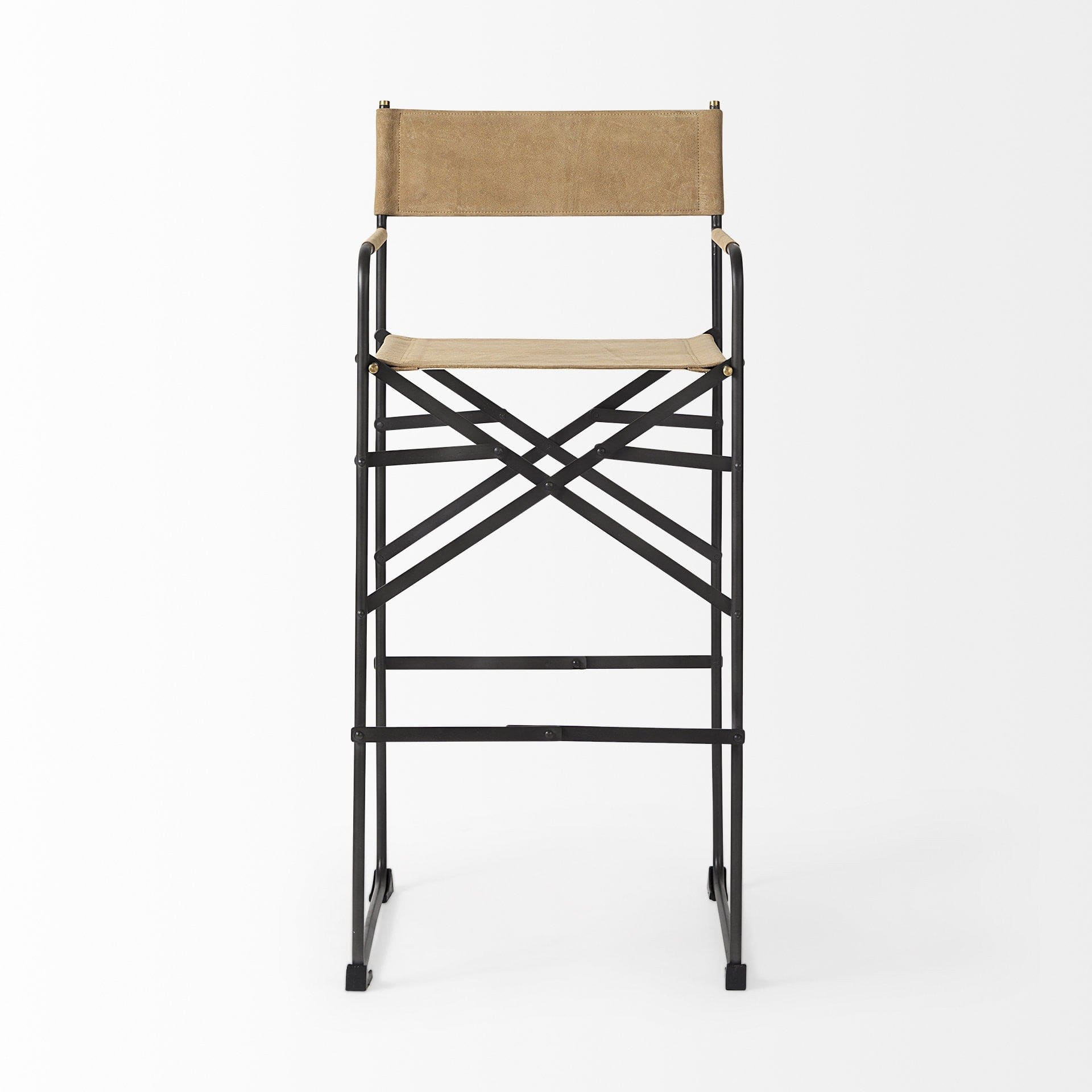 35" Brown And Black Leather And Iron Bar Chair - Homeroots - Flyclothing LLC