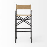 35" Brown And Black Leather And Iron Bar Chair - Homeroots