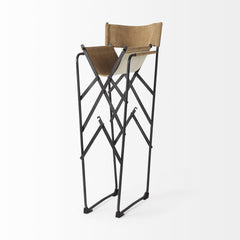 35" Brown And Black Leather And Iron Bar Chair - Homeroots