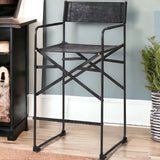 29" Black Leather And Iron Bar Chair - Homeroots