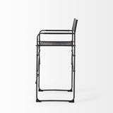 29" Black Leather And Iron Bar Chair - Homeroots
