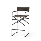 26" Brown And Black Leather And Metal Bar Chair - Homeroots - Flyclothing LLC