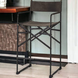 26" Brown And Black Leather And Metal Bar Chair - Homeroots - Flyclothing LLC