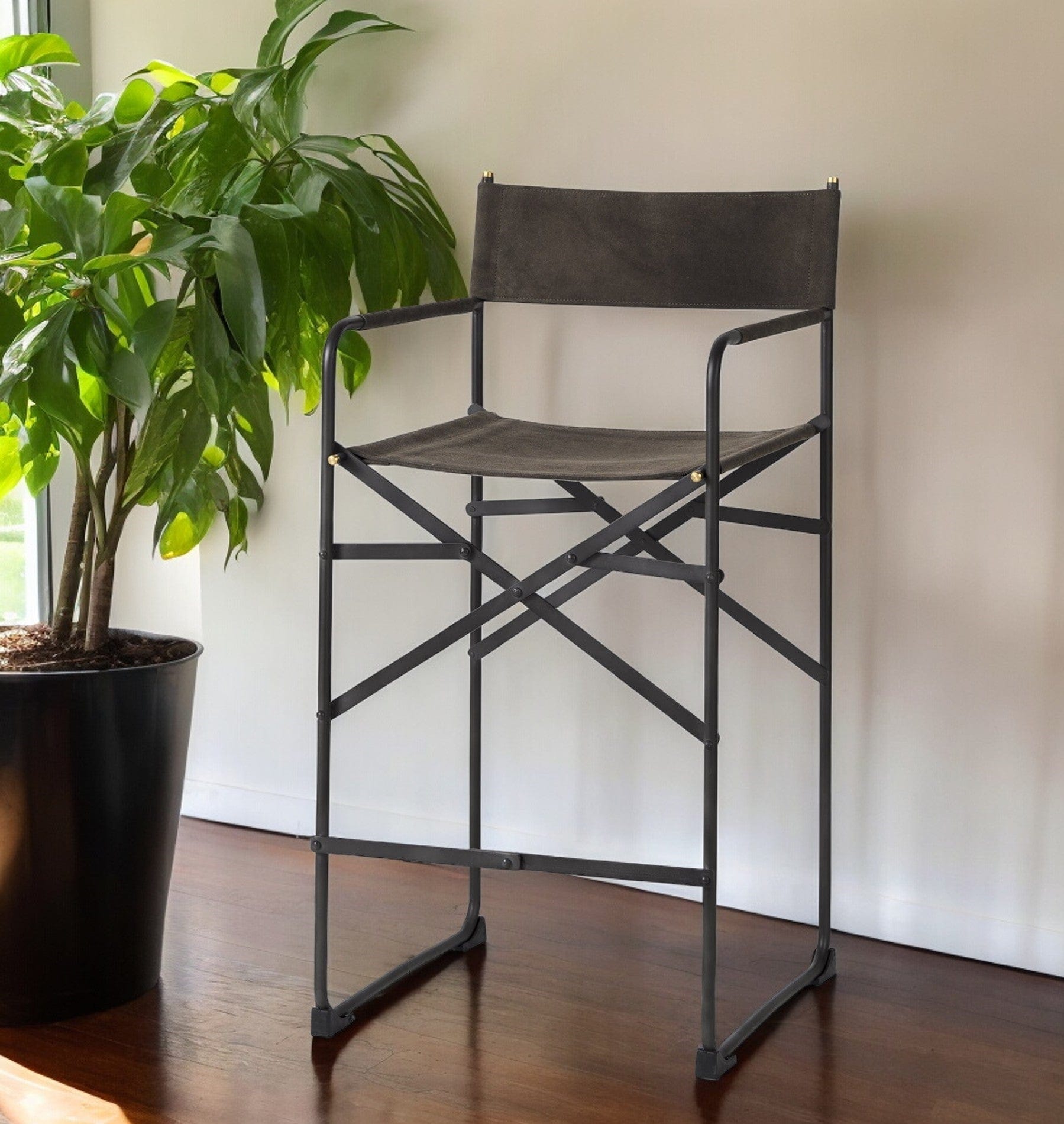 26" Brown And Black Leather And Metal Bar Chair - Homeroots - Flyclothing LLC