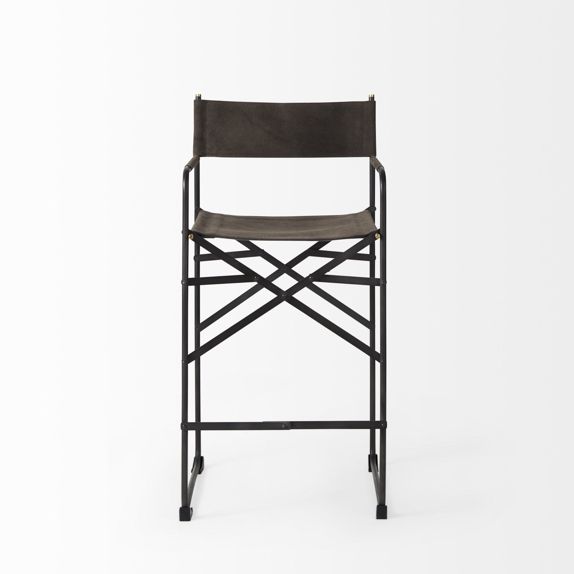 26" Brown And Black Leather And Metal Bar Chair - Homeroots - Flyclothing LLC