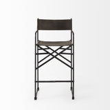 26" Brown And Black Leather And Metal Bar Chair - Homeroots
