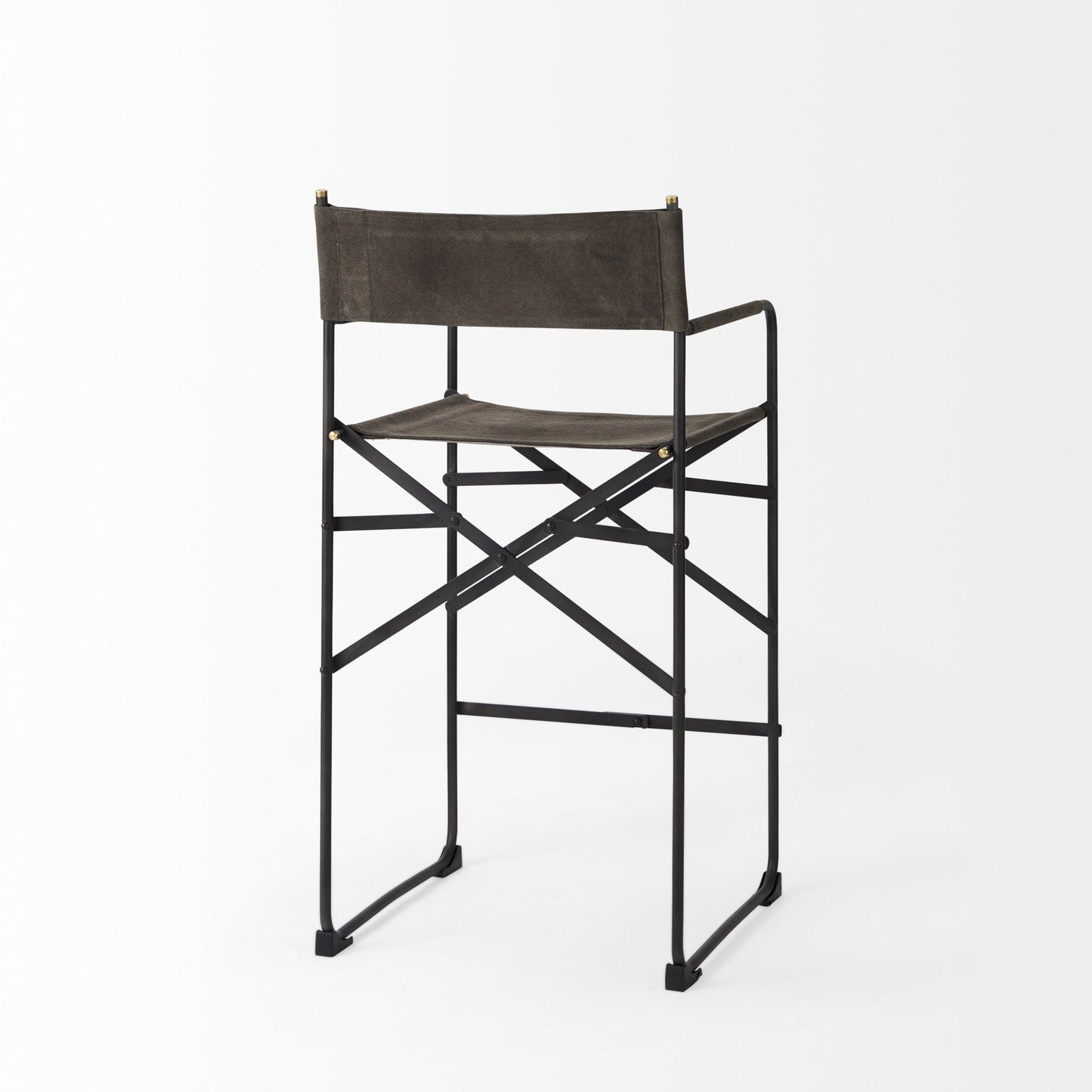 26" Brown And Black Leather And Metal Bar Chair - Homeroots - Flyclothing LLC