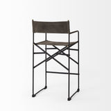 26" Brown And Black Leather And Metal Bar Chair - Homeroots - Flyclothing LLC