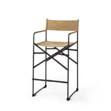 27" Brown And Black Leather And Metal Bar Chair - Homeroots