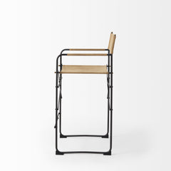 27" Brown And Black Leather And Metal Bar Chair