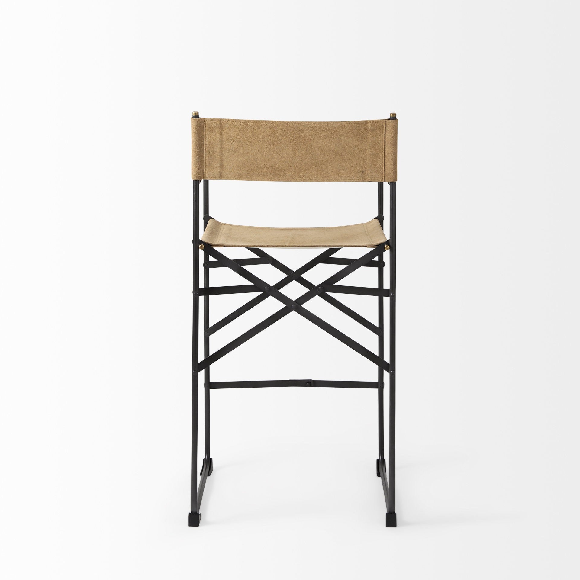 27" Brown And Black Leather And Metal Bar Chair