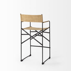27" Brown And Black Leather And Metal Bar Chair