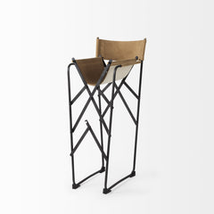 27" Brown And Black Leather And Metal Bar Chair