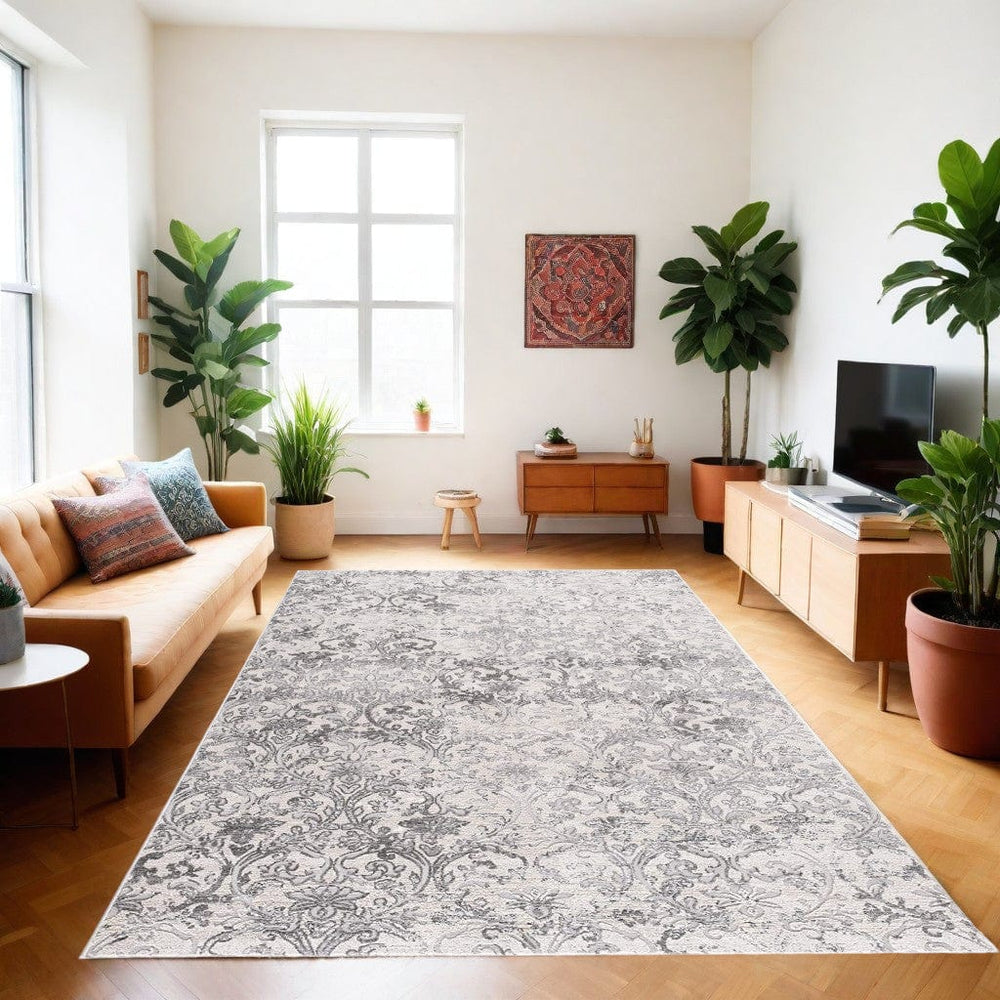 7' X 10' Cream Toile Power Loom Area Rug - Homeroots