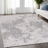 5' X 8' Cream And Gray Tinted Ogee Pattern Area Rug - Homeroots