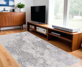 7' X 10' Cream And Gray Tinted Ogee Pattern Area Rug - Homeroots