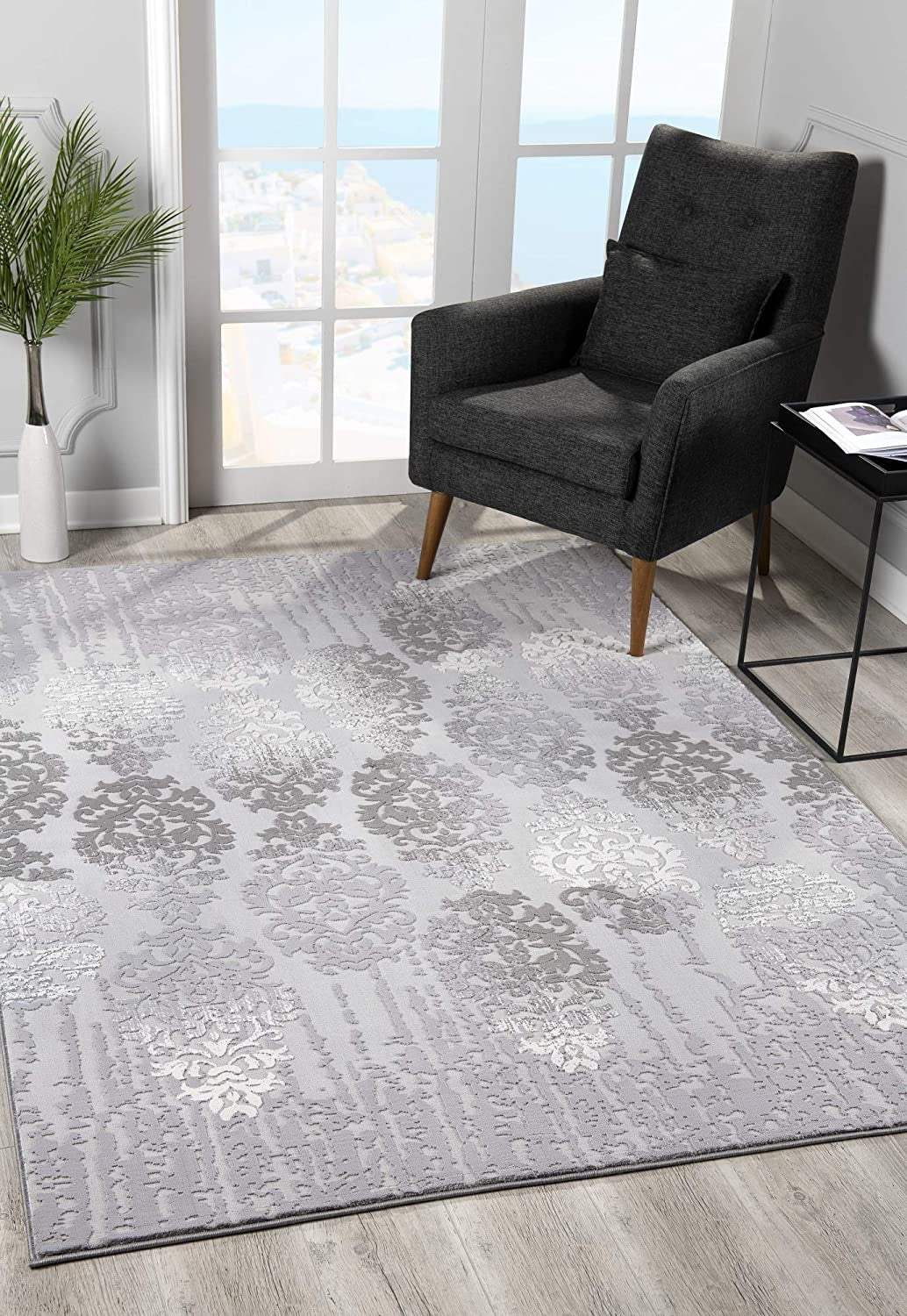 5' X 7' Gray Damask Power Loom Area Rug - Homeroots - Flyclothing LLC