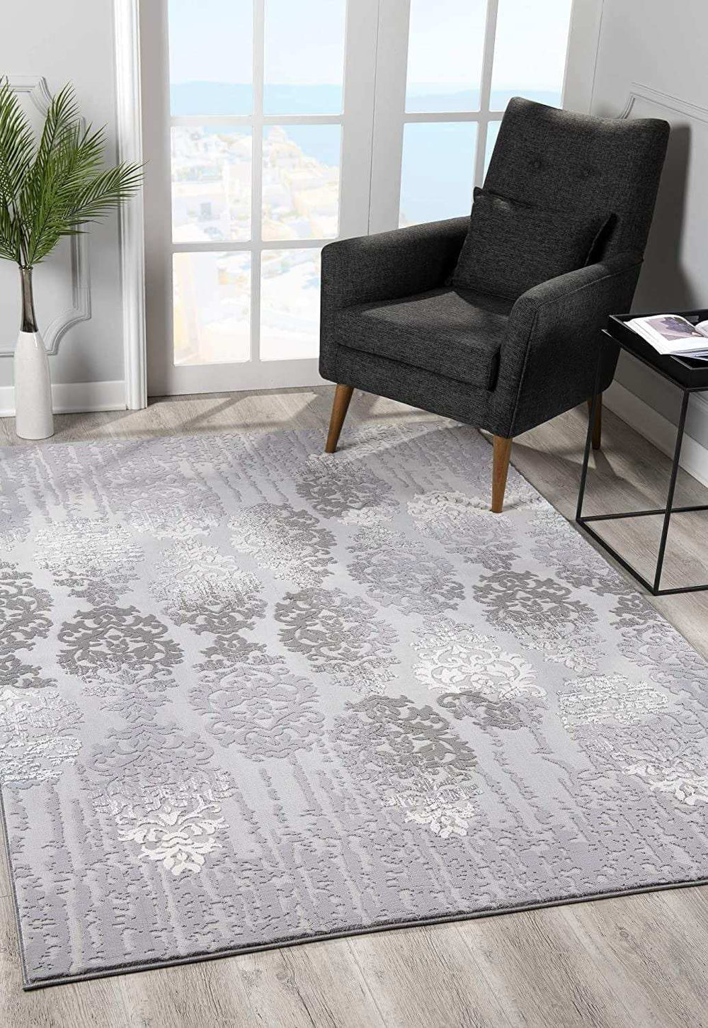 5' X 7' Gray Damask Power Loom Area Rug - Homeroots - Flyclothing LLC