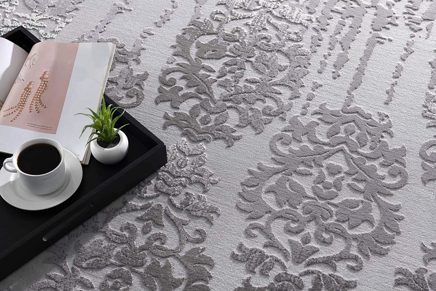 5' X 7' Gray Damask Power Loom Area Rug - Homeroots - Flyclothing LLC