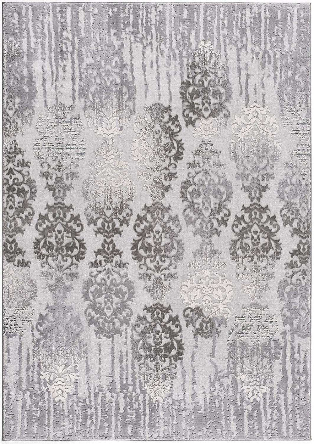 8' X 10' Gray Damask Power Loom Area Rug - Homeroots - Flyclothing LLC