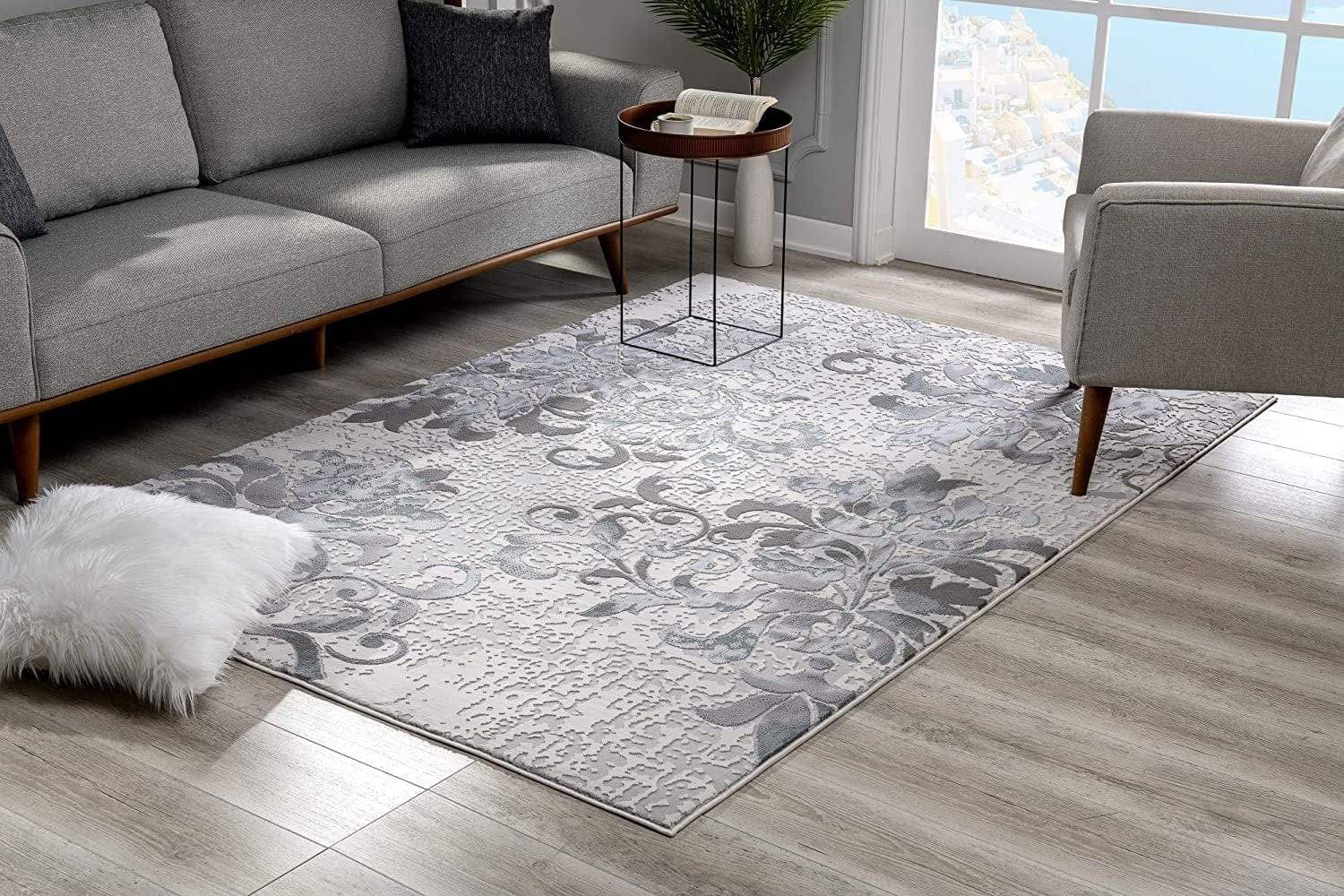 5' X 7' Blue Damask Power Loom Area Rug - Homeroots - Flyclothing LLC