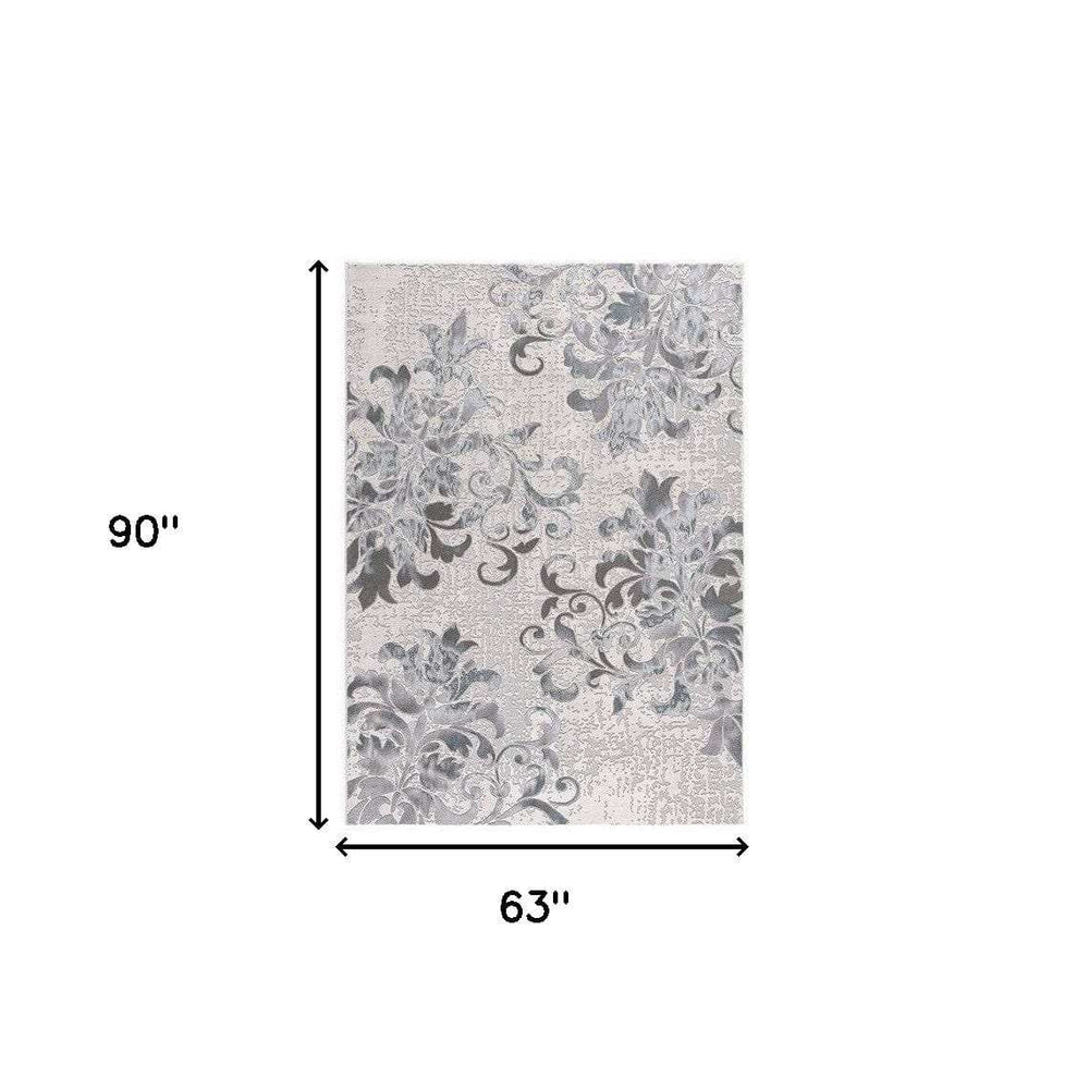 5' X 7' Blue Damask Power Loom Area Rug - Homeroots - Flyclothing LLC