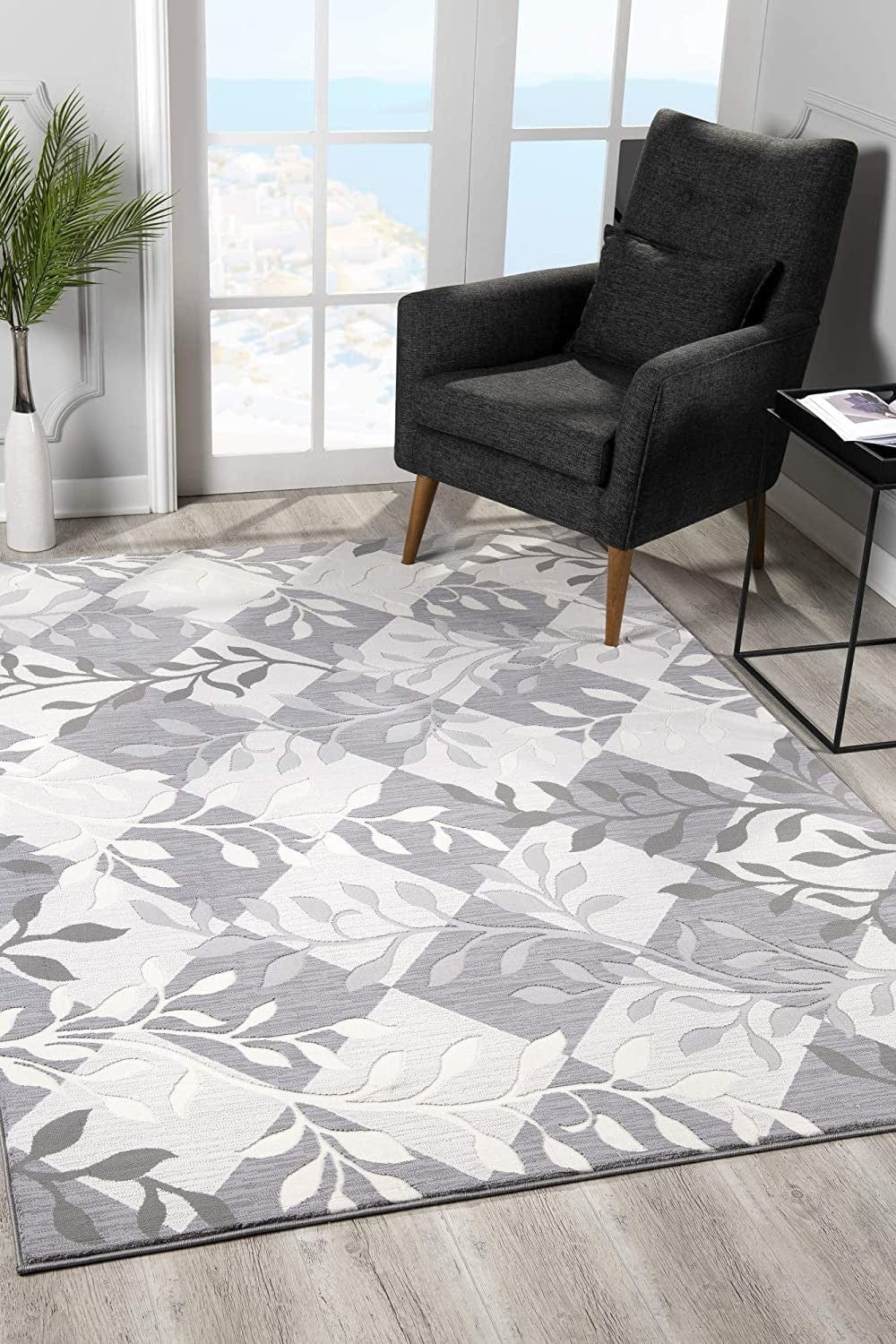 7' X 10' Gray Diamond And Vines Area Rug - Homeroots