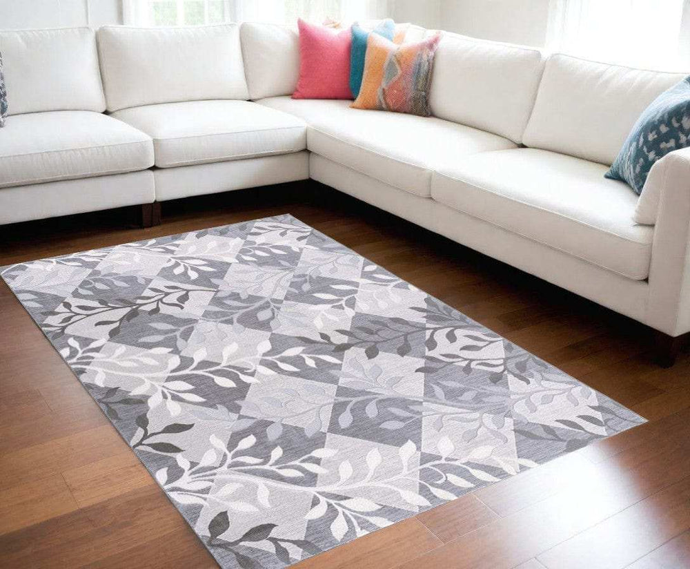 7' X 10' Gray Diamond And Vines Area Rug - Homeroots - Flyclothing LLC