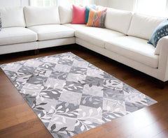 7' X 10' Gray Diamond And Vines Area Rug - Homeroots