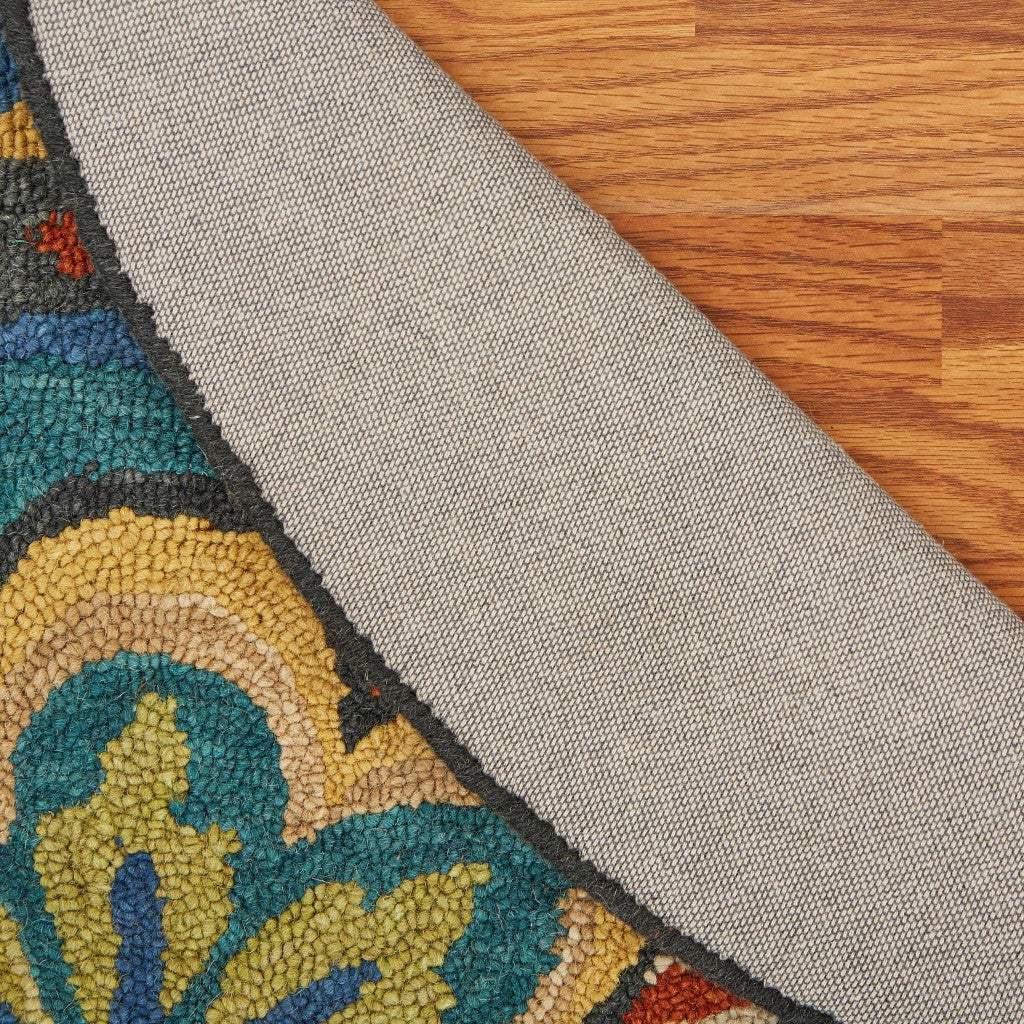 4' Blue and Orange Round Wool Floral Medallion Hand Tufted Area Rug - Homeroots - Flyclothing LLC