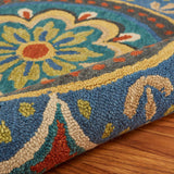 4' Blue and Orange Round Wool Floral Medallion Hand Tufted Area Rug - Homeroots - Flyclothing LLC