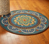 4' Blue and Orange Round Wool Floral Medallion Hand Tufted Area Rug - Homeroots - Flyclothing LLC