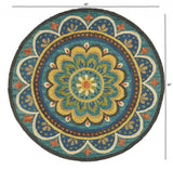 4' Blue and Orange Round Wool Floral Medallion Hand Tufted Area Rug - Homeroots