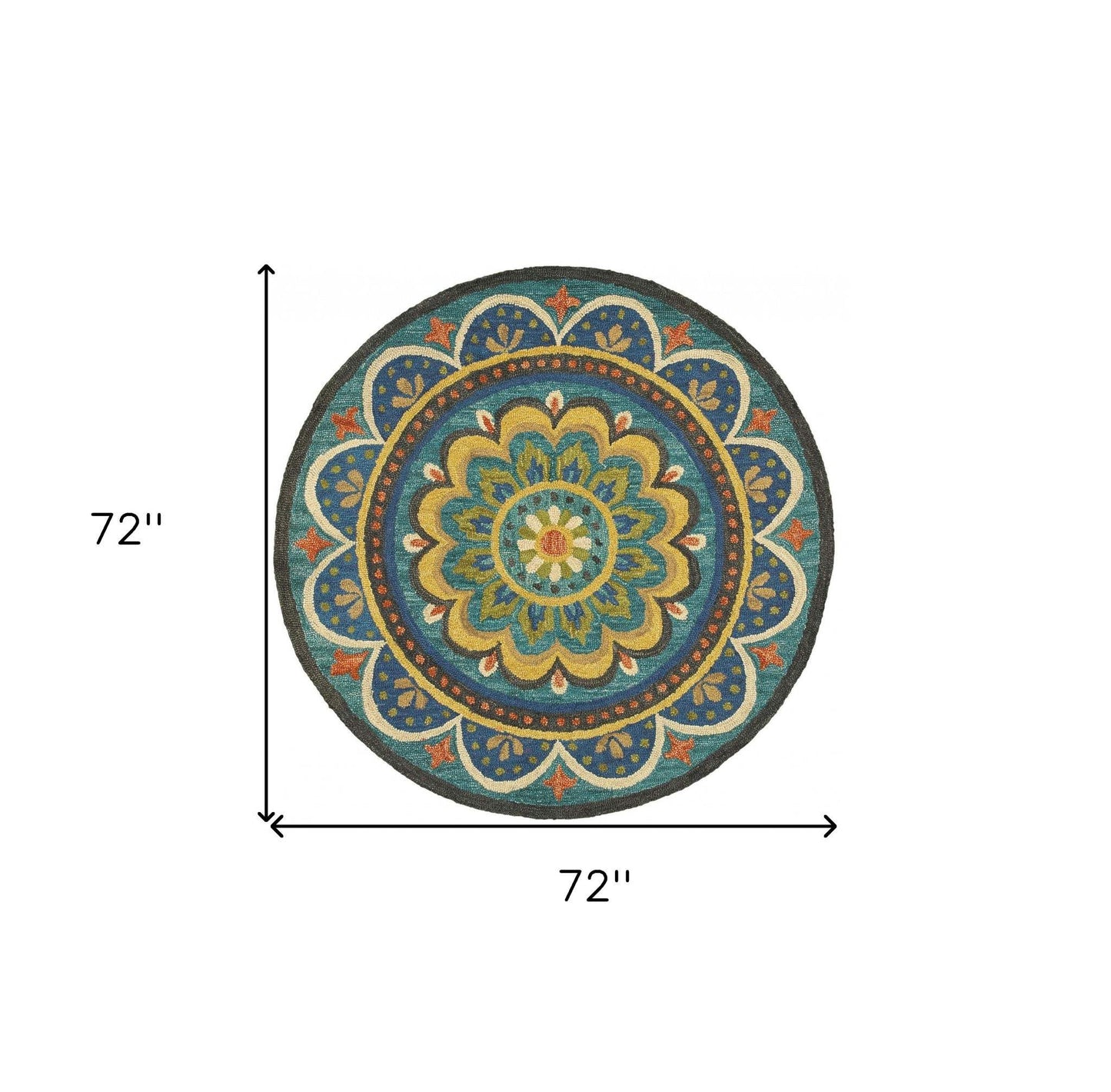6' Blue Round Wool Geometric Hand Tufted Area Rug - Homeroots - Flyclothing LLC