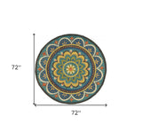 6' Blue Round Wool Geometric Hand Tufted Area Rug - Homeroots - Flyclothing LLC
