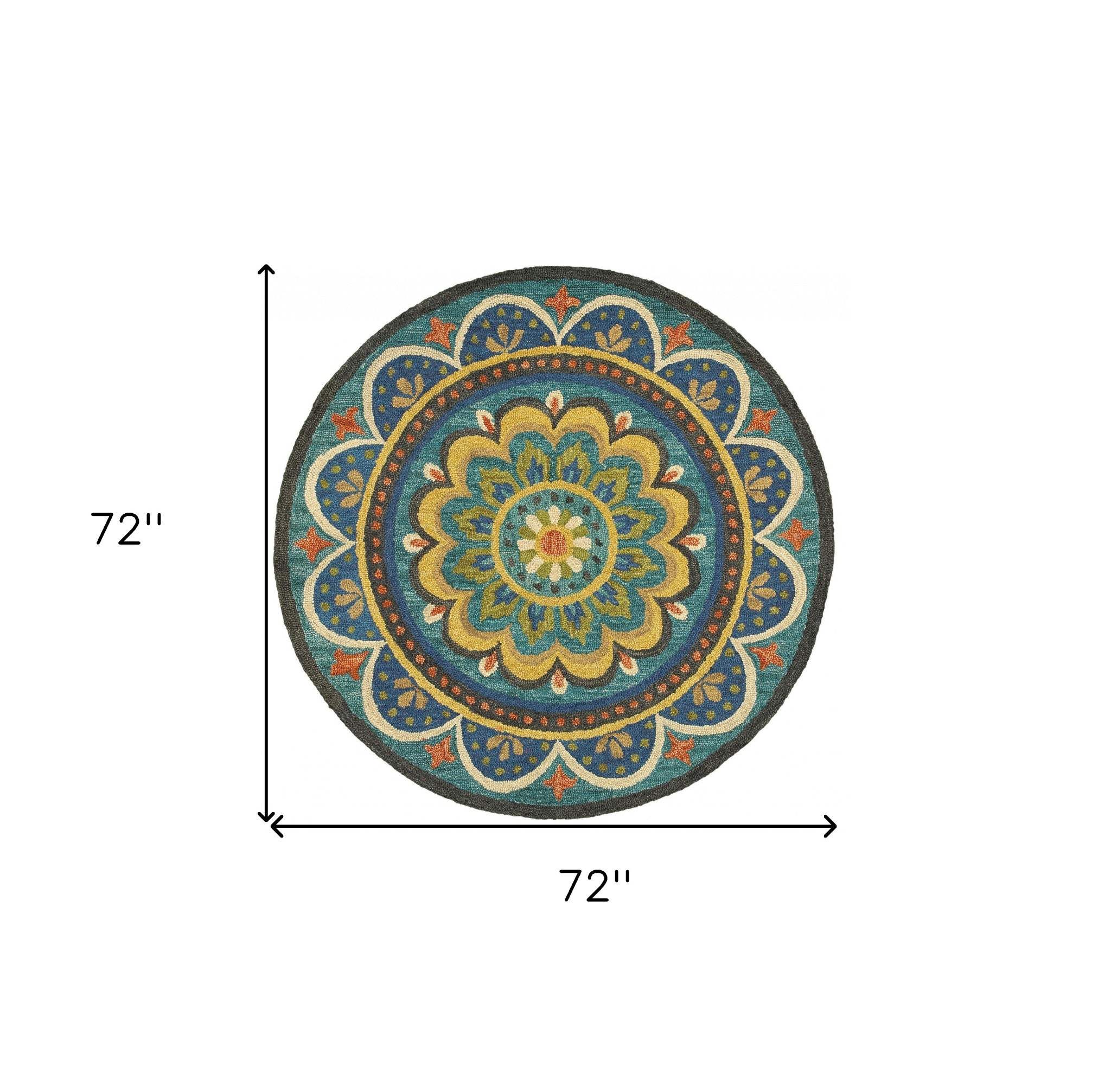 6' Blue Round Wool Geometric Hand Tufted Area Rug - Homeroots - Flyclothing LLC