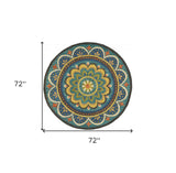 6' Blue Round Wool Geometric Hand Tufted Area Rug - Homeroots