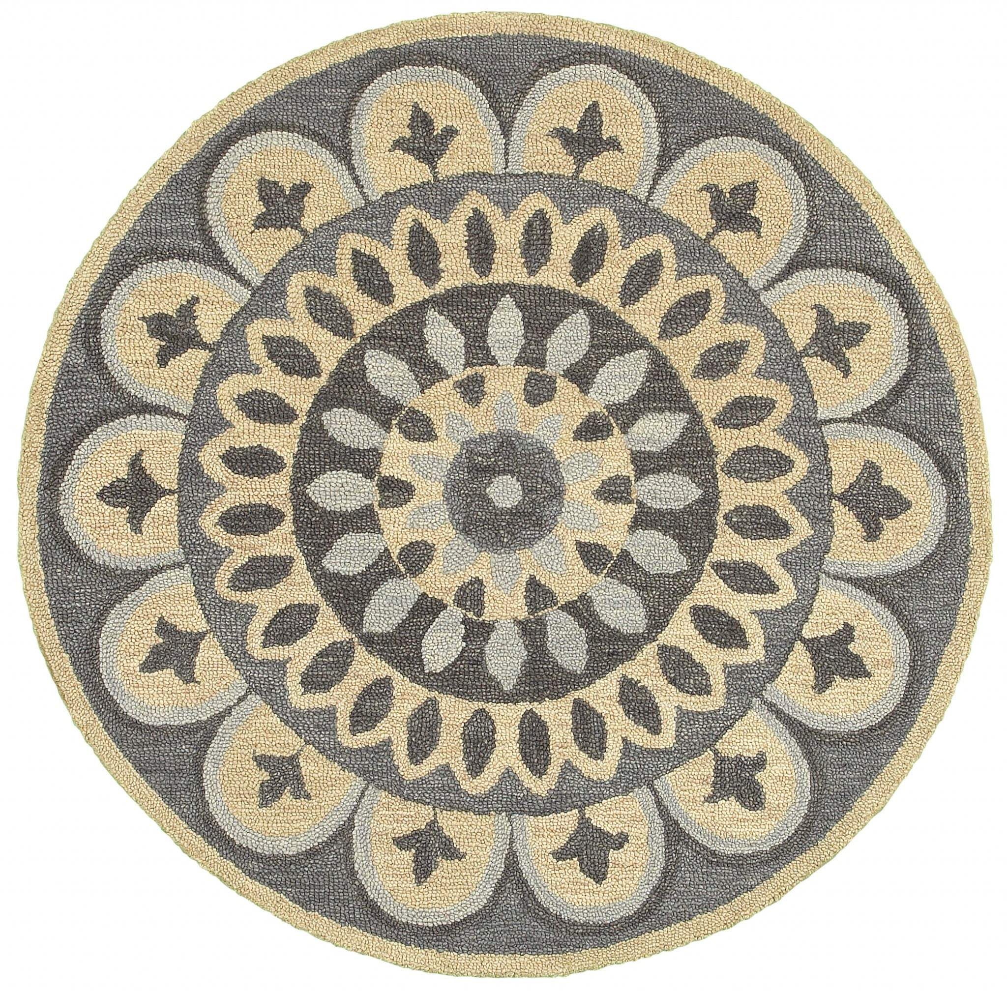 4' Round Gray Floral Bloom Area Rug - Homeroots - Flyclothing LLC