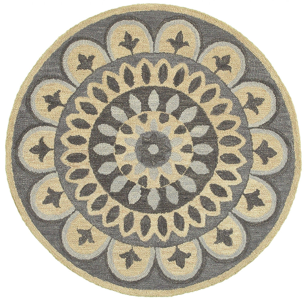 4' Round Gray Floral Bloom Area Rug - Homeroots