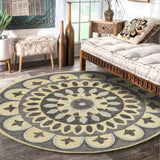 4' Round Gray Floral Bloom Area Rug - Homeroots - Flyclothing LLC